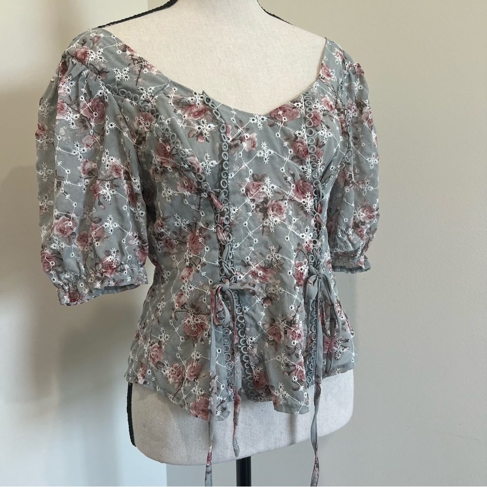 Lace-Up Puff Sleeve Lace Corset Crop Top Milkmaid prairie Cottagecore Fairycore